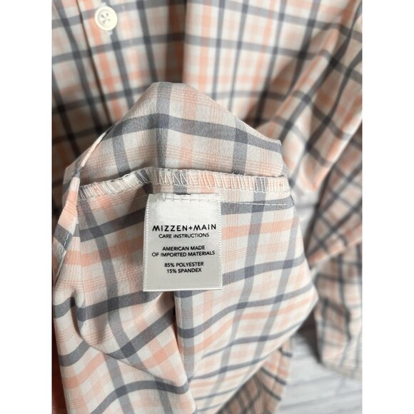 MIZZEN + MAIN Men's Peach Plaid Leeward Collection Button Down Trim Fit Small - Picture 4 of 5